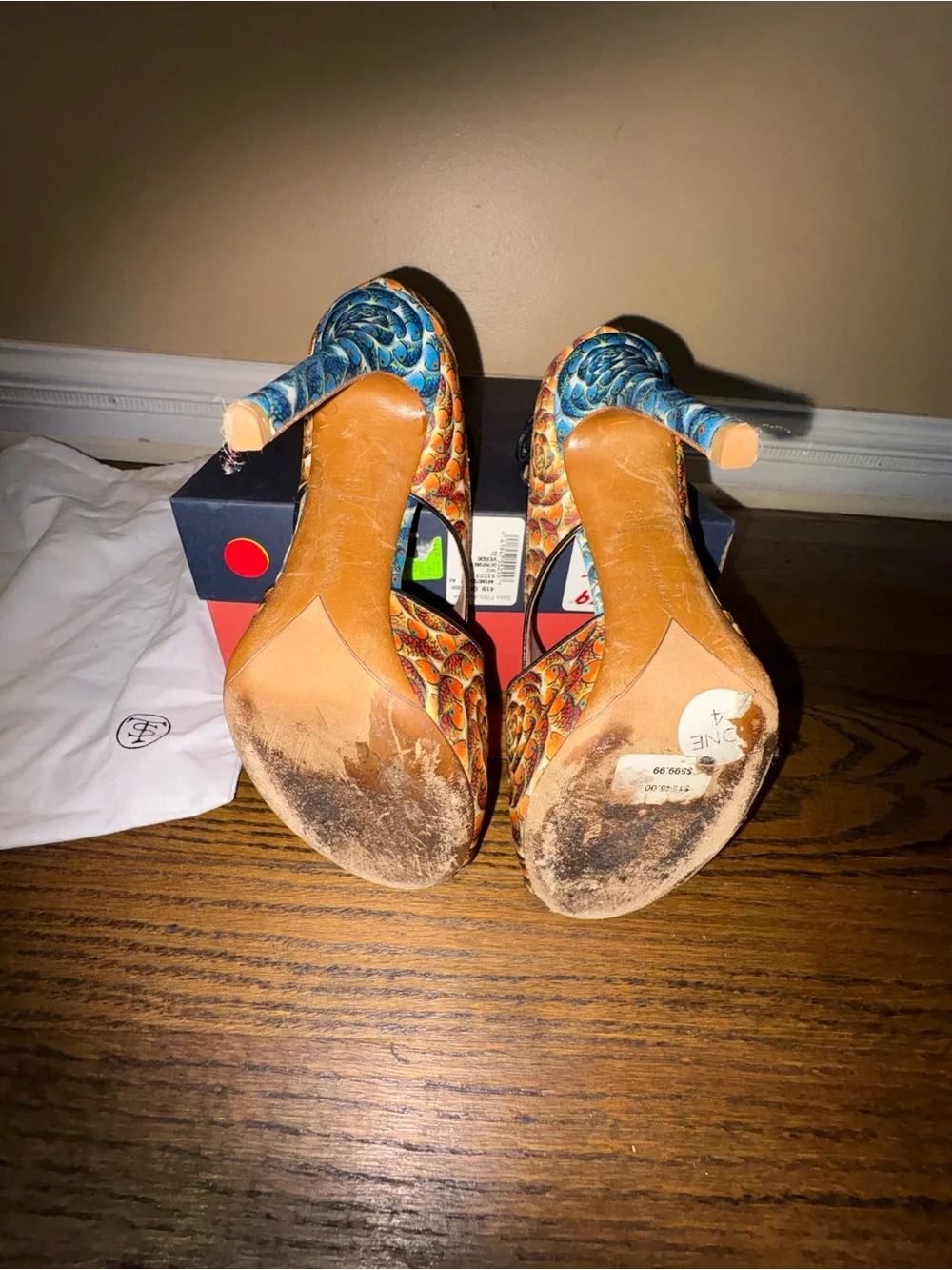 Tabitha Simmons Orange and Blue Patterned Strappy Heels